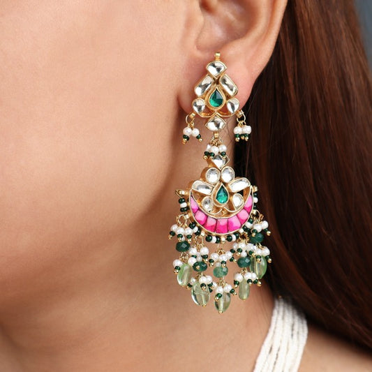 Shamsi Pachi Kundan Long Set