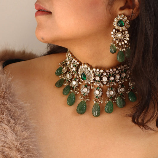 Aasma Choker in Polki and Emerald