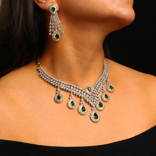Abha Emerald Crystal Drop Bridal Necklace