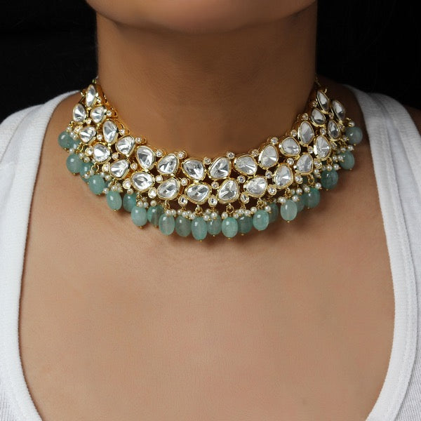 Mehrunissa Polki Set in Icy Blue