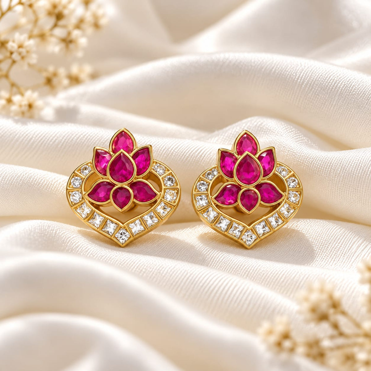Lotus Ruby Stud Earrings