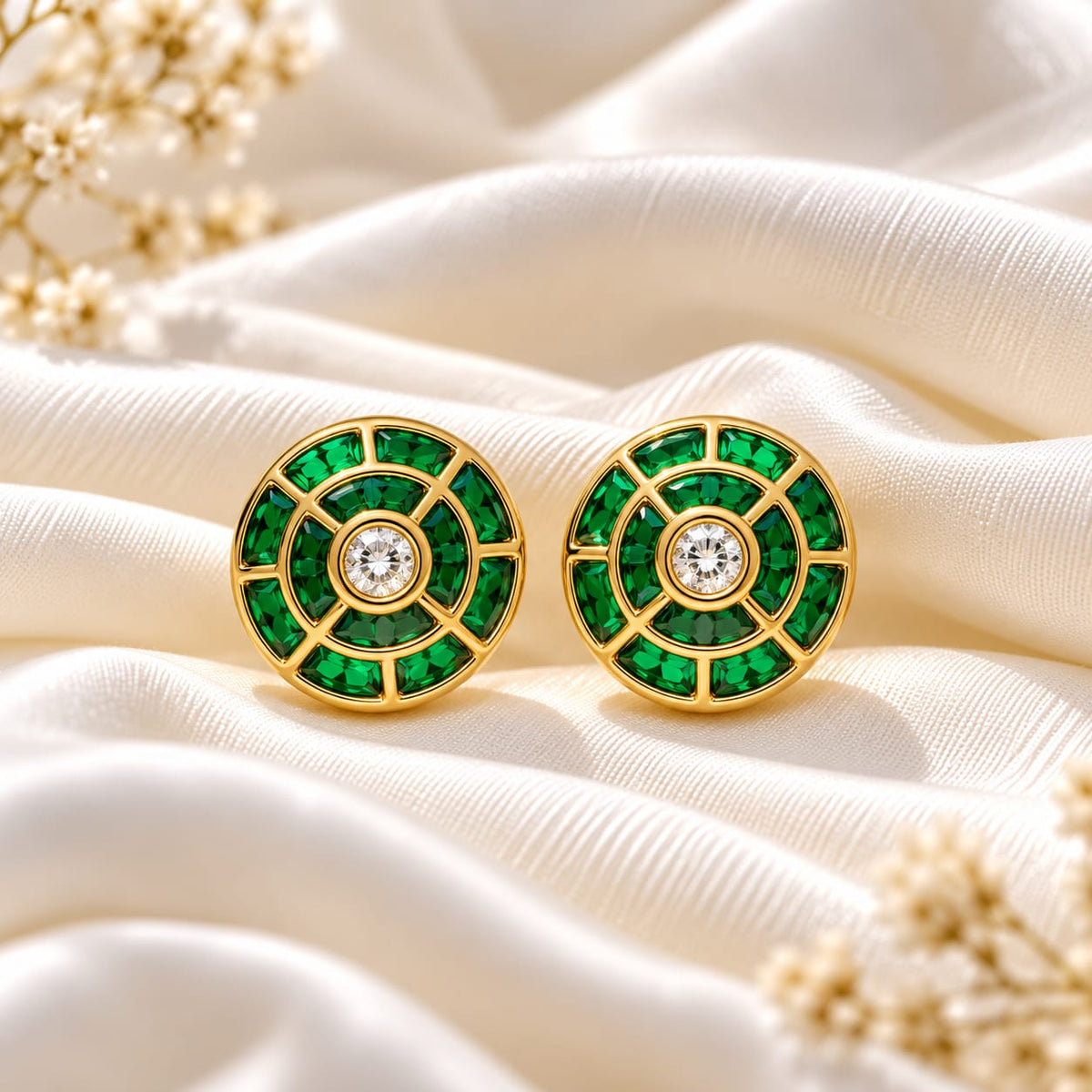 Wheel Emerald Stud Earrings