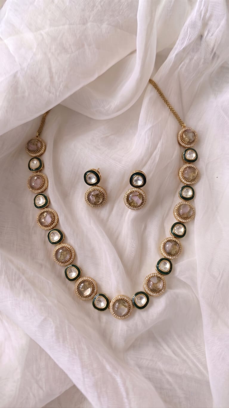 Gold plated kundan choker necklace set for women online India, artificial bridal jewellery.