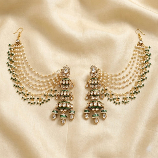 chain-2.jpg Maanvi pearl ear chain kaanchain close-up showing small pearl detailing