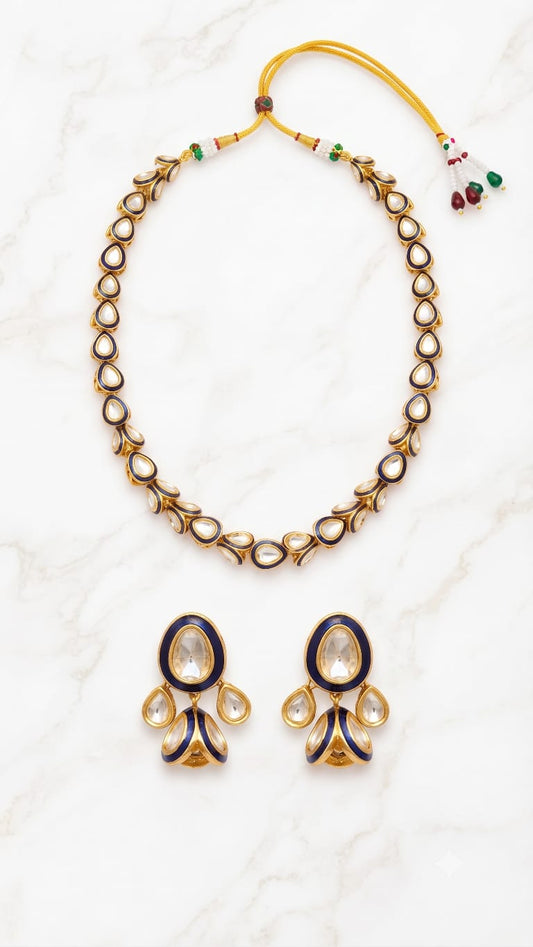 Polki leaf design necklace set antique gold.