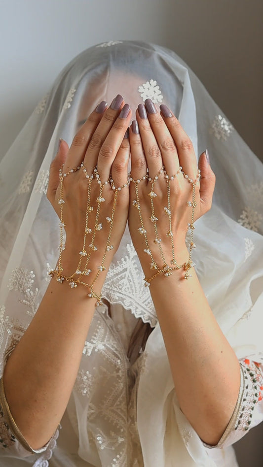 Haath Phool in pearl and ghungroo in Pair