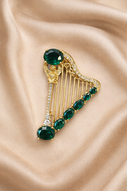 Emerald Harp Brooch