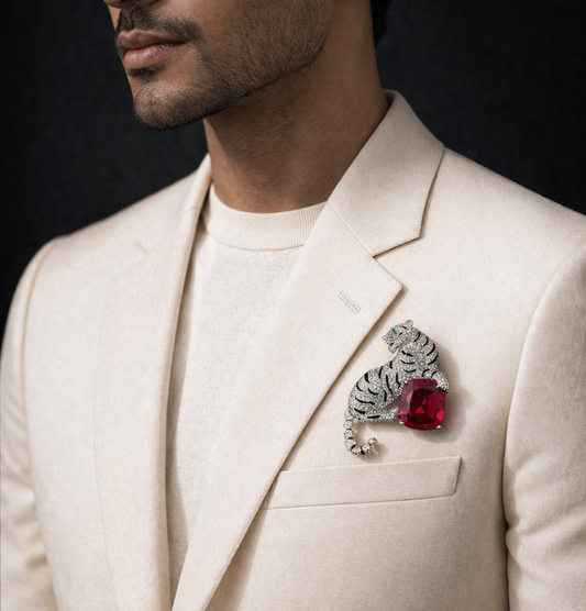 Imperial Tiger brooch in Ruby