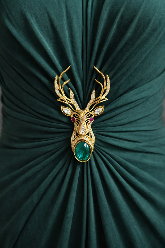 Stag Emerald Brooch