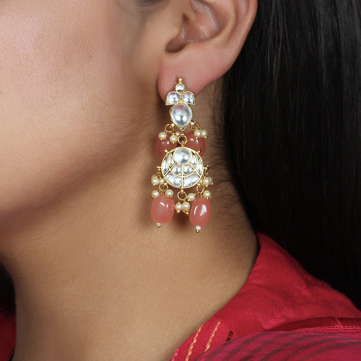 Damini Polki Earring in Peach