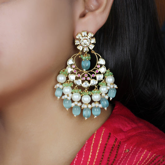 Anarkali Polki Earrings in Blue