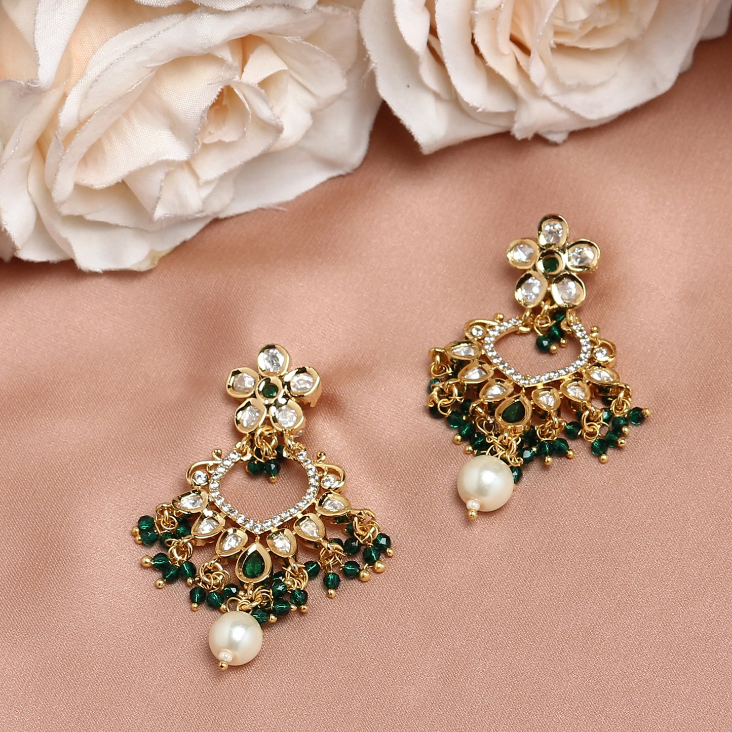 Naziya Polki Earring in Green