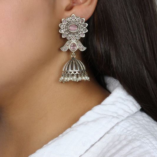 Floral Jhumki in Pink
