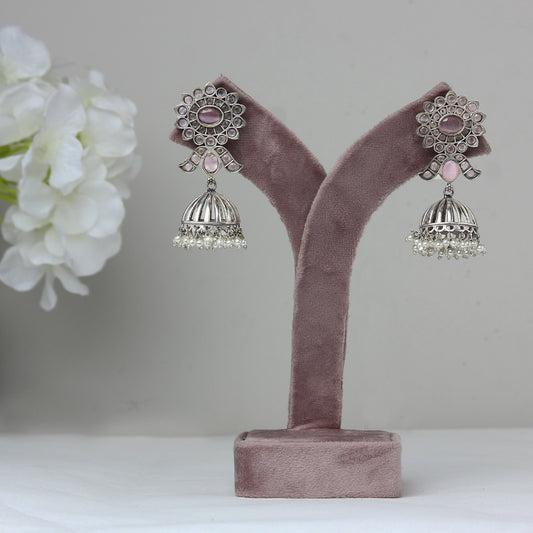 Floral Jhumki in Pink