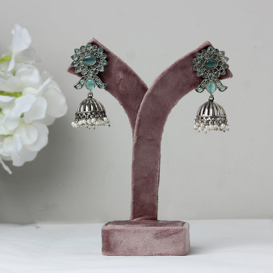 Floral Jhumki in Mint