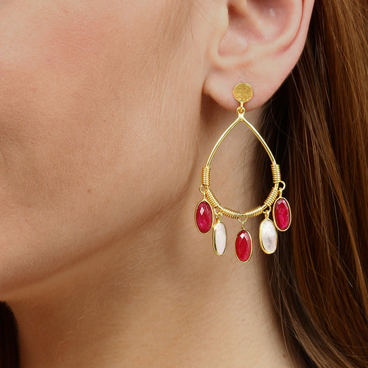 Ruby and Moon in Tear Drop Hoops