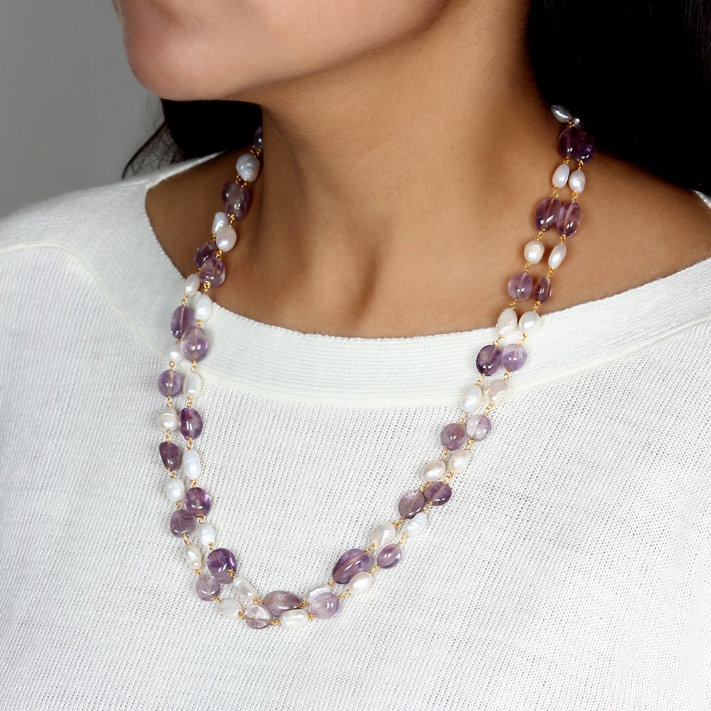 Gauri Mala in Amethyst and Pearls