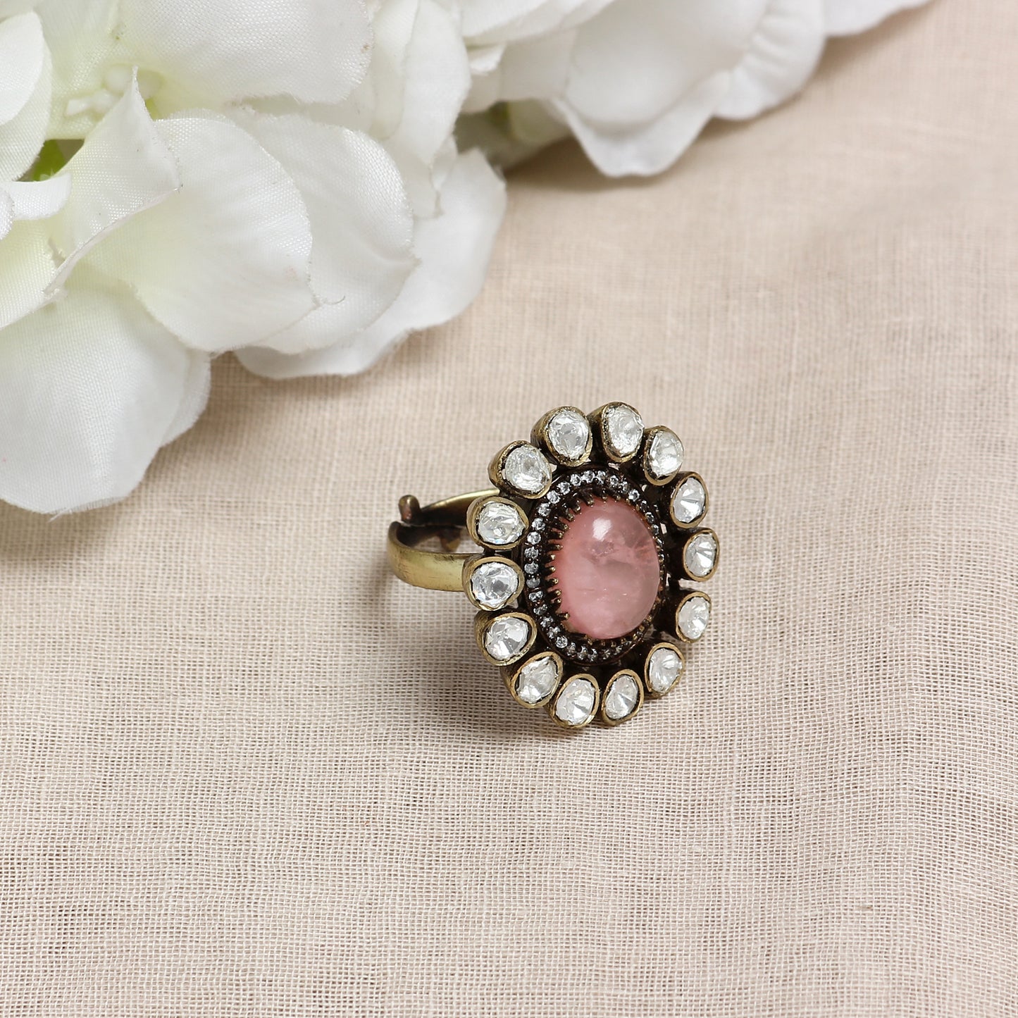 Huzoor Polki Ring in Pink