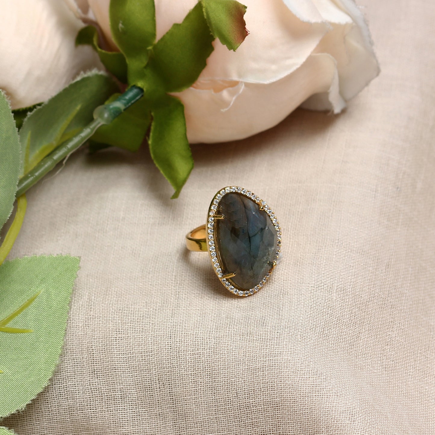 Navya Labrodorite Ring in Asymmetry