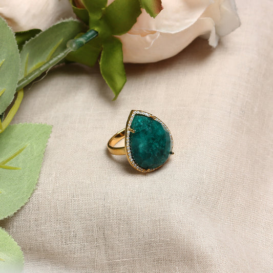 Navya Green Ring in Tear Drop