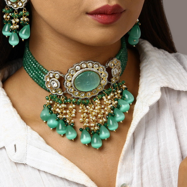 Jodha Choker in Green Onyx