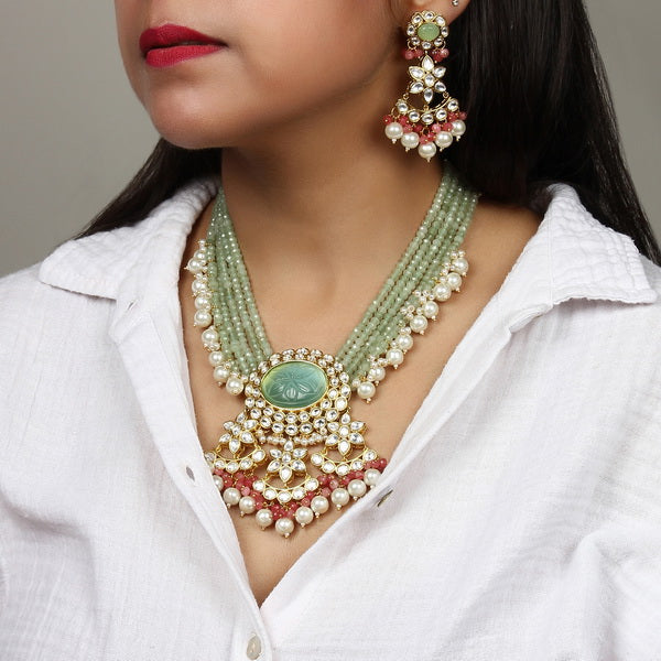 Sudiksha Necklace in Polki and Mint