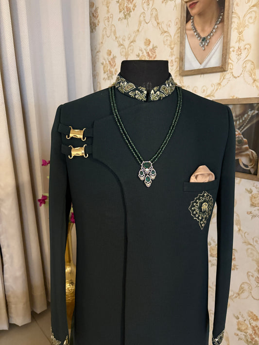 Emerald Onyx double line string with Doublet Pendant