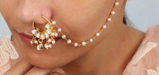 Kundan Small Nath in Pearl