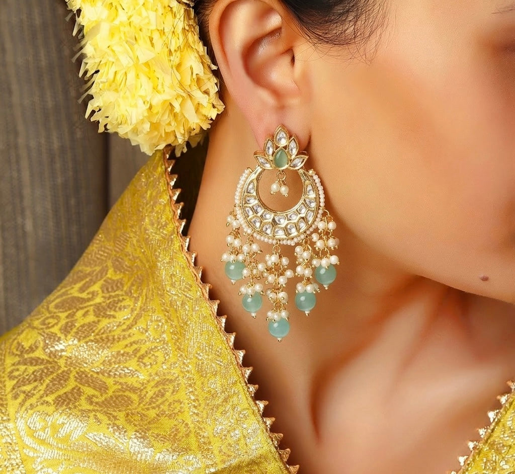 Nazneen Kundan Earrings in Aqua