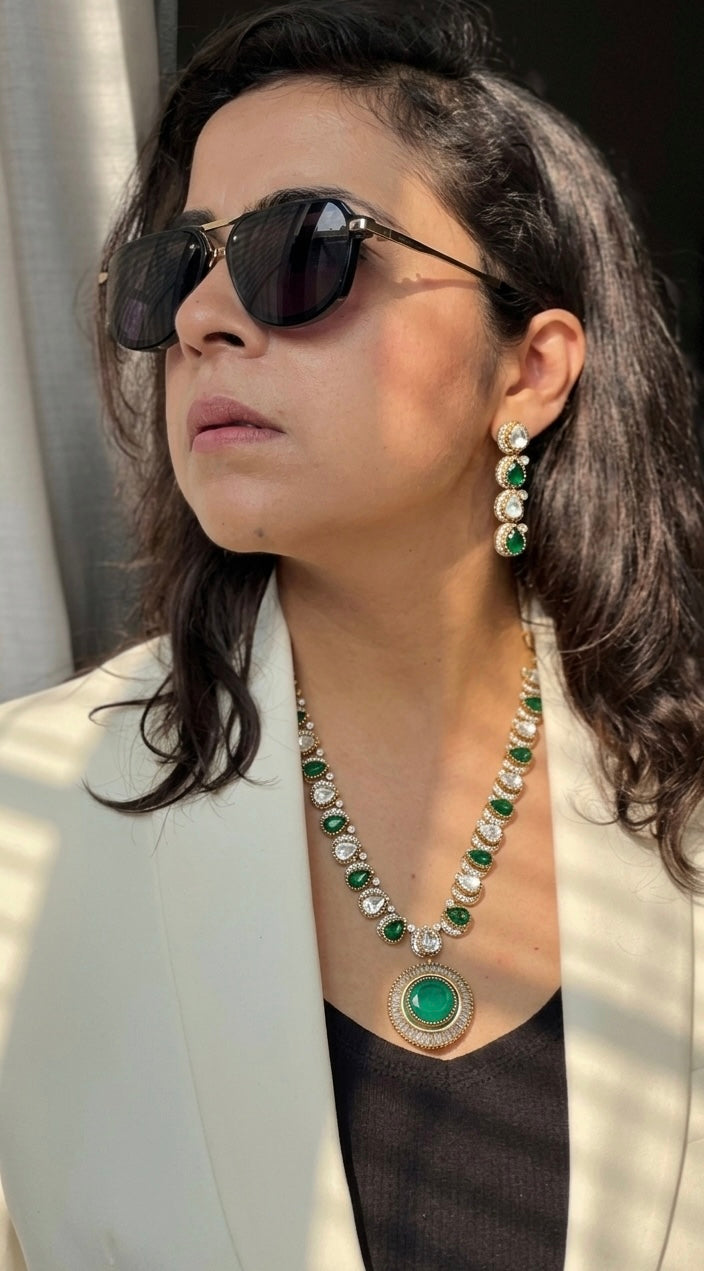 Aadrika Polki and Emerald NeckPiece
