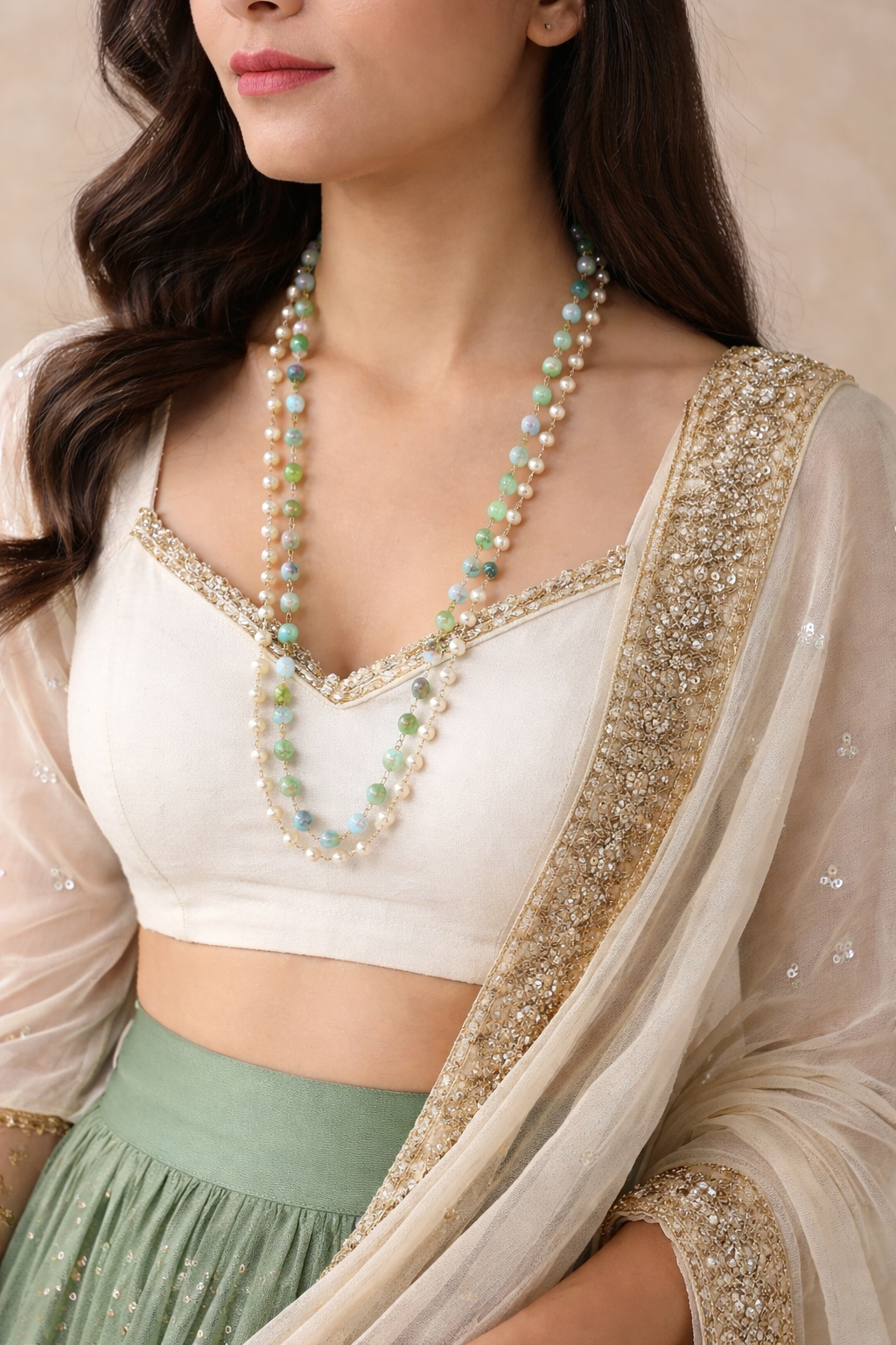 Green and Pearl Mala