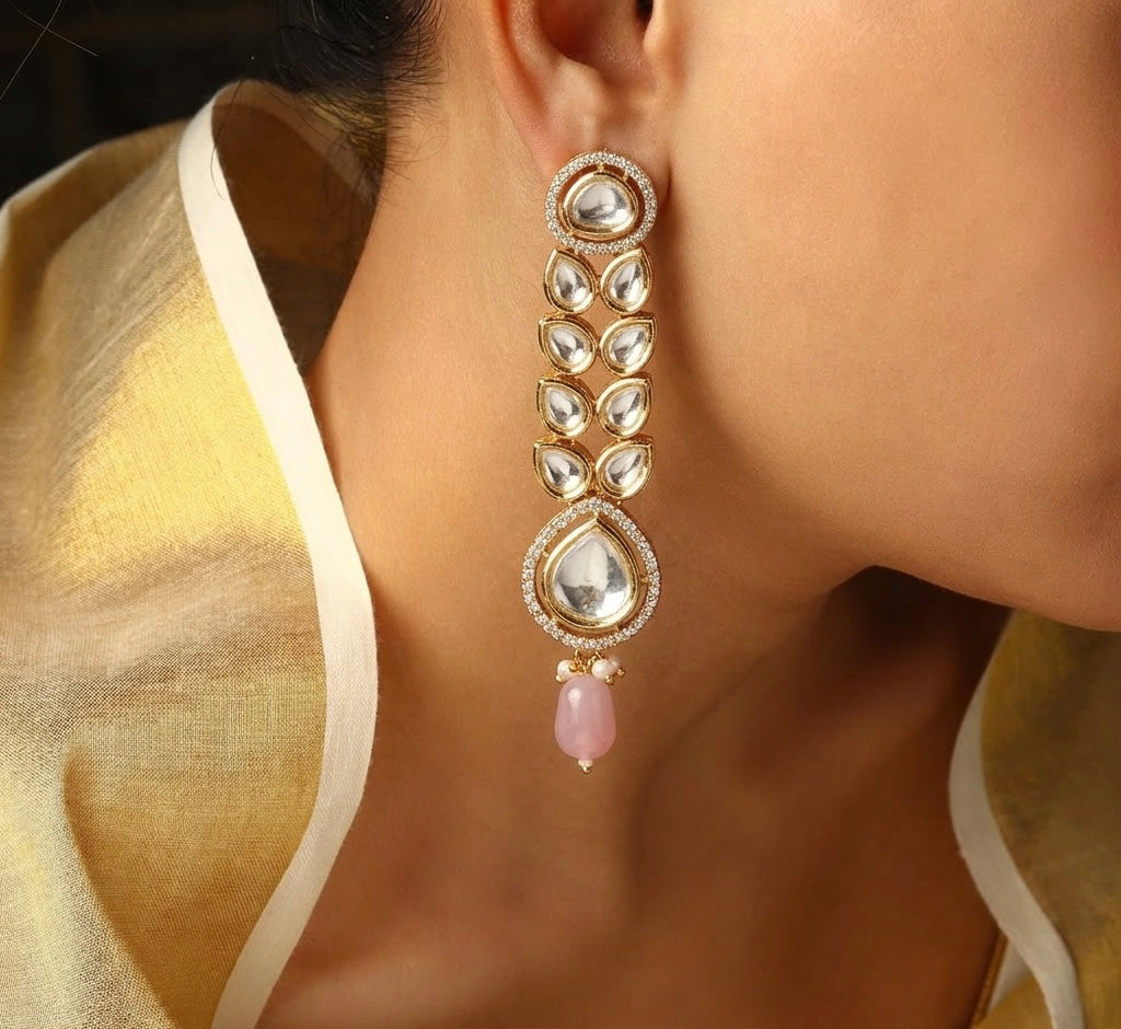 Noor Earrings in Polki and Pink