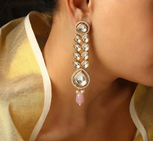Noor Earrings in Polki and Pink