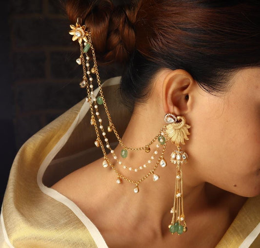 Aina Earrings with Polki Kanchain