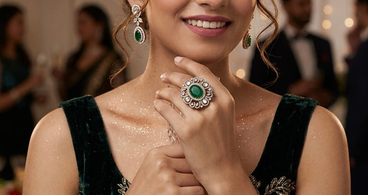 Polki Cocktail Ring in Emerald