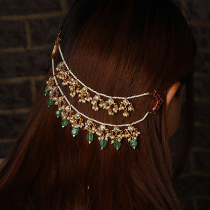 Aarvi Ear Chains in Ruby and Green