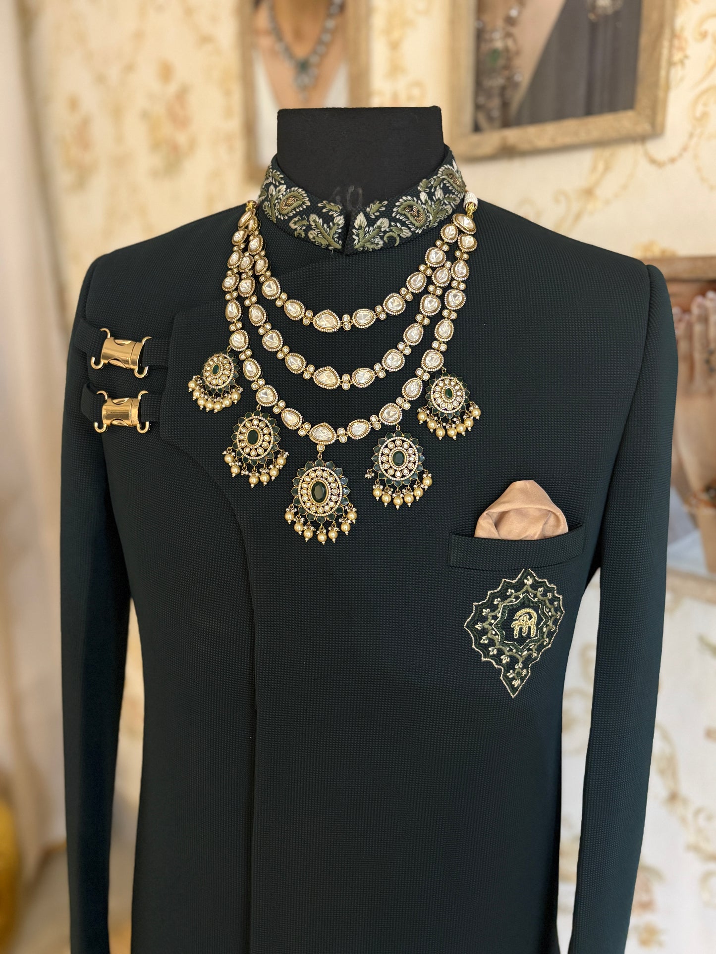 Polki with Emerald 3 Line Haar