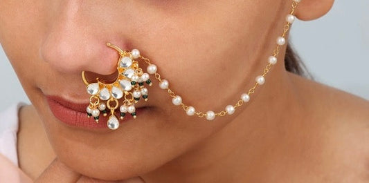 Kundan Small Nath in Green