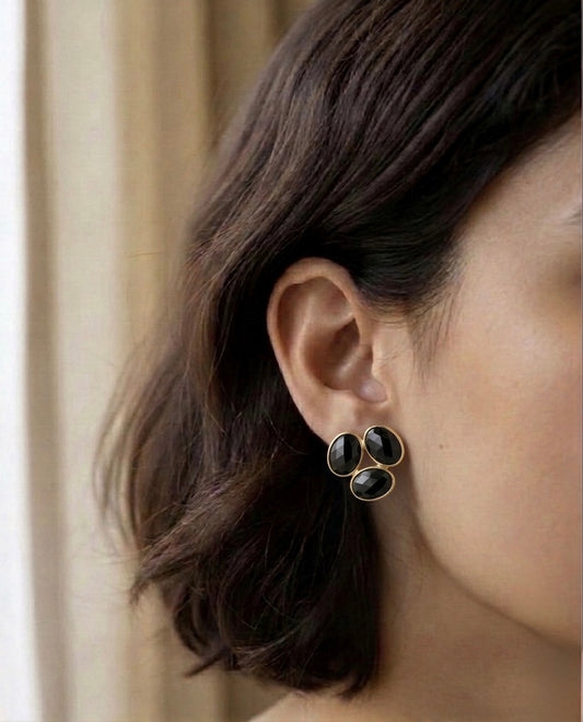 Petal Stud 92.5 Sterling Silver - Black Onyx