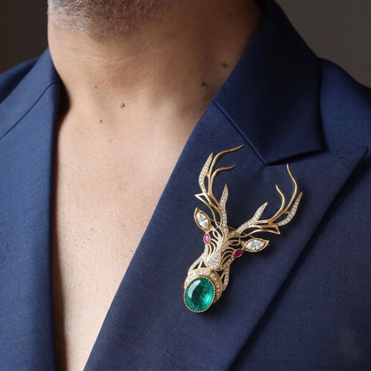 Stag Emerald Brooch