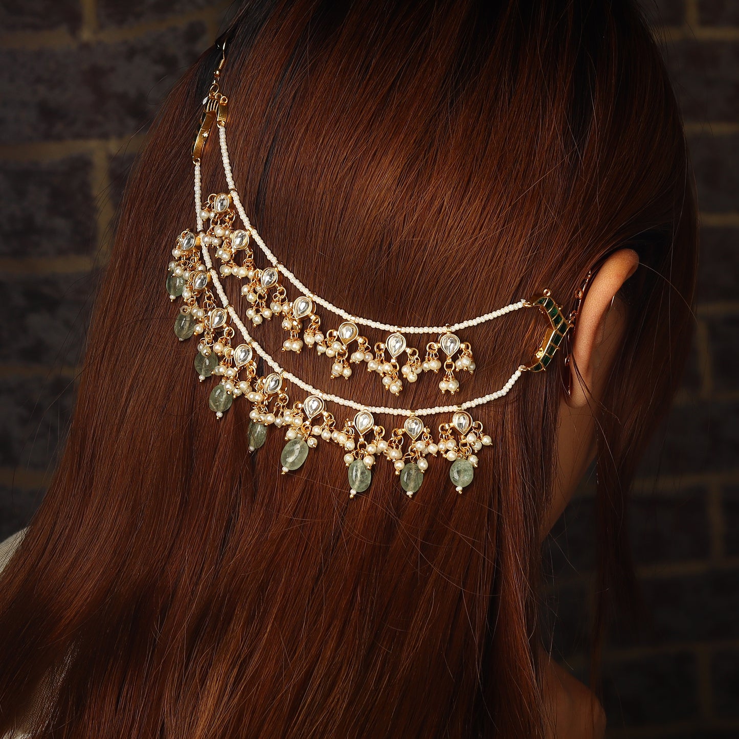 Aarvi Ear Chain in Green