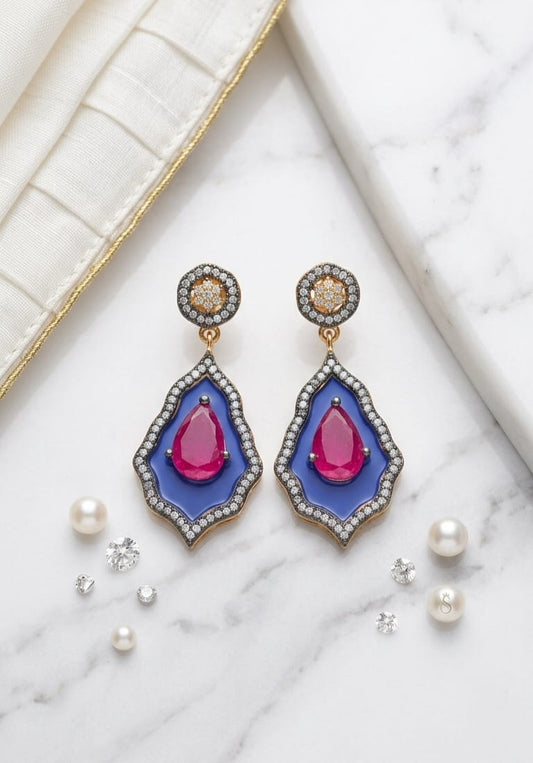 Blue Enamel Drop Earrings 