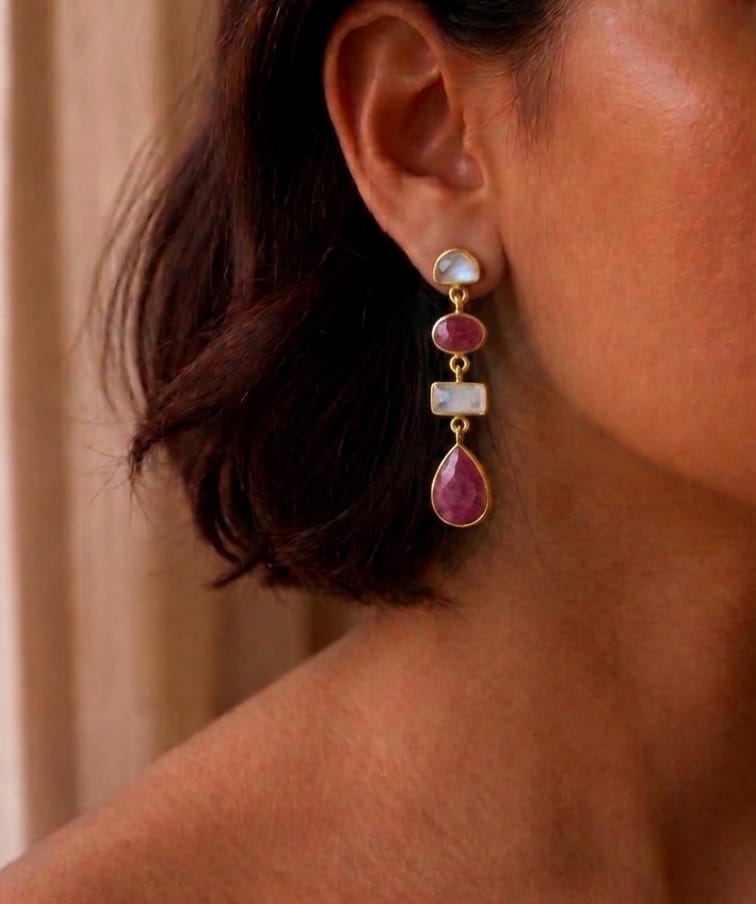The Shoreline Drop (Moonstone & Ruby Onyx)