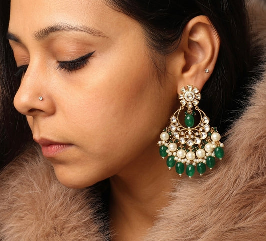 Anarkali Polki Earrings in Green