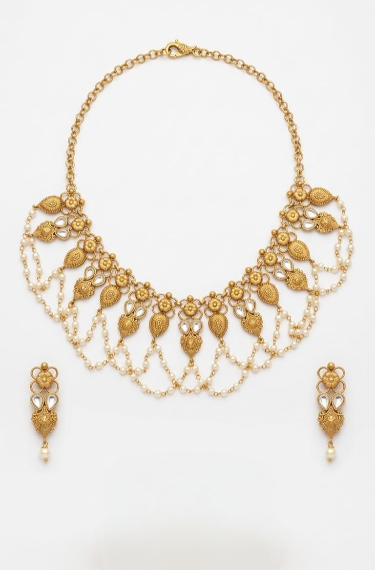 kundan pearl bridal necklace set
