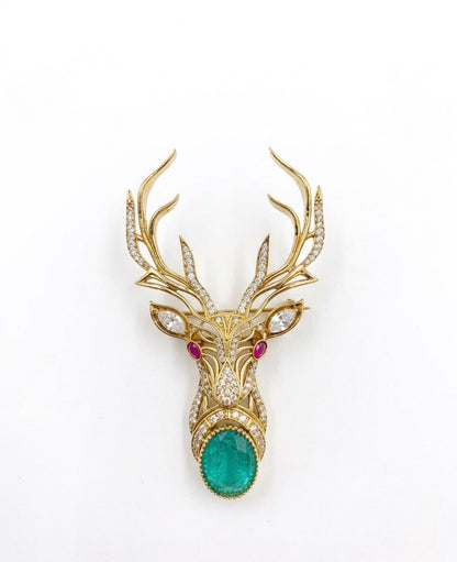 Stag Emerald Brooch