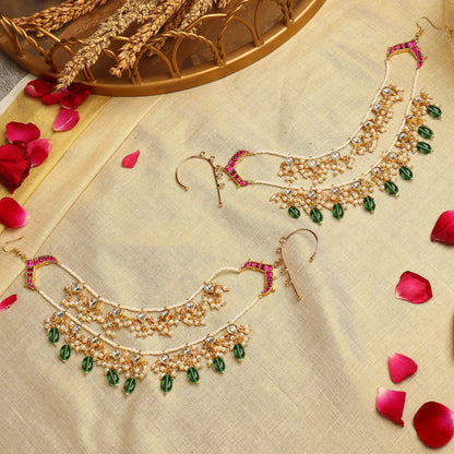 Aarvi Ear Chains in Ruby and Green