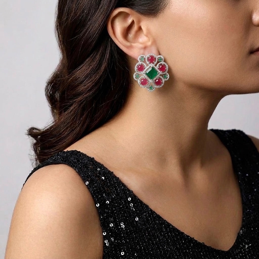 Eve Studs in Ruby and Emerald