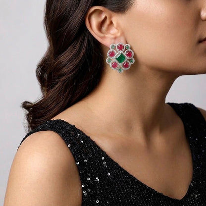 Eve Studs in Ruby and Emerald
