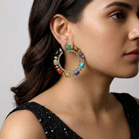 Esther Semi Round Earrings in Multi